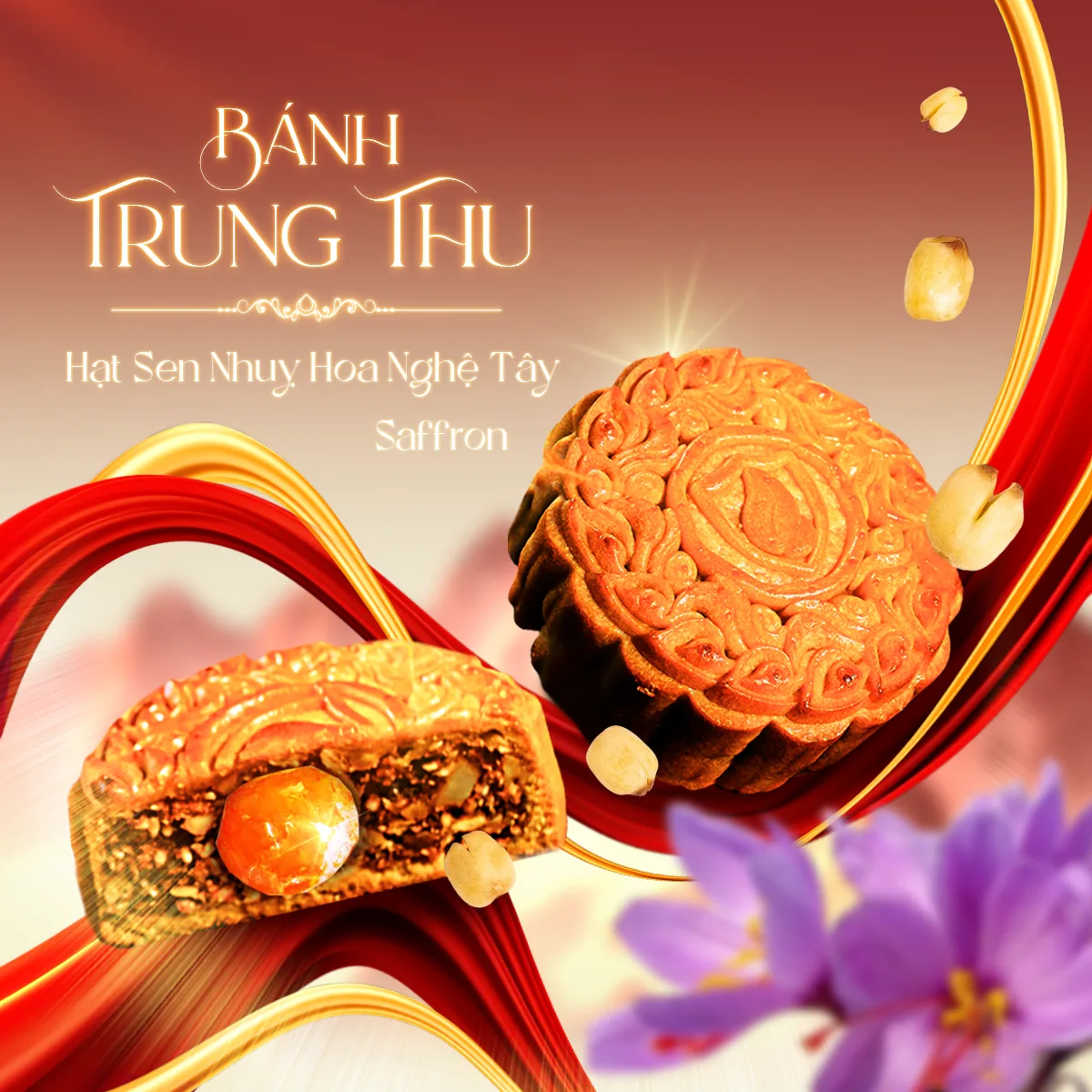 Bánh Trung Thu doanh nghiệp — Bánh Hạt Sen Nhụy Hoa Nghệ Tây Saffron