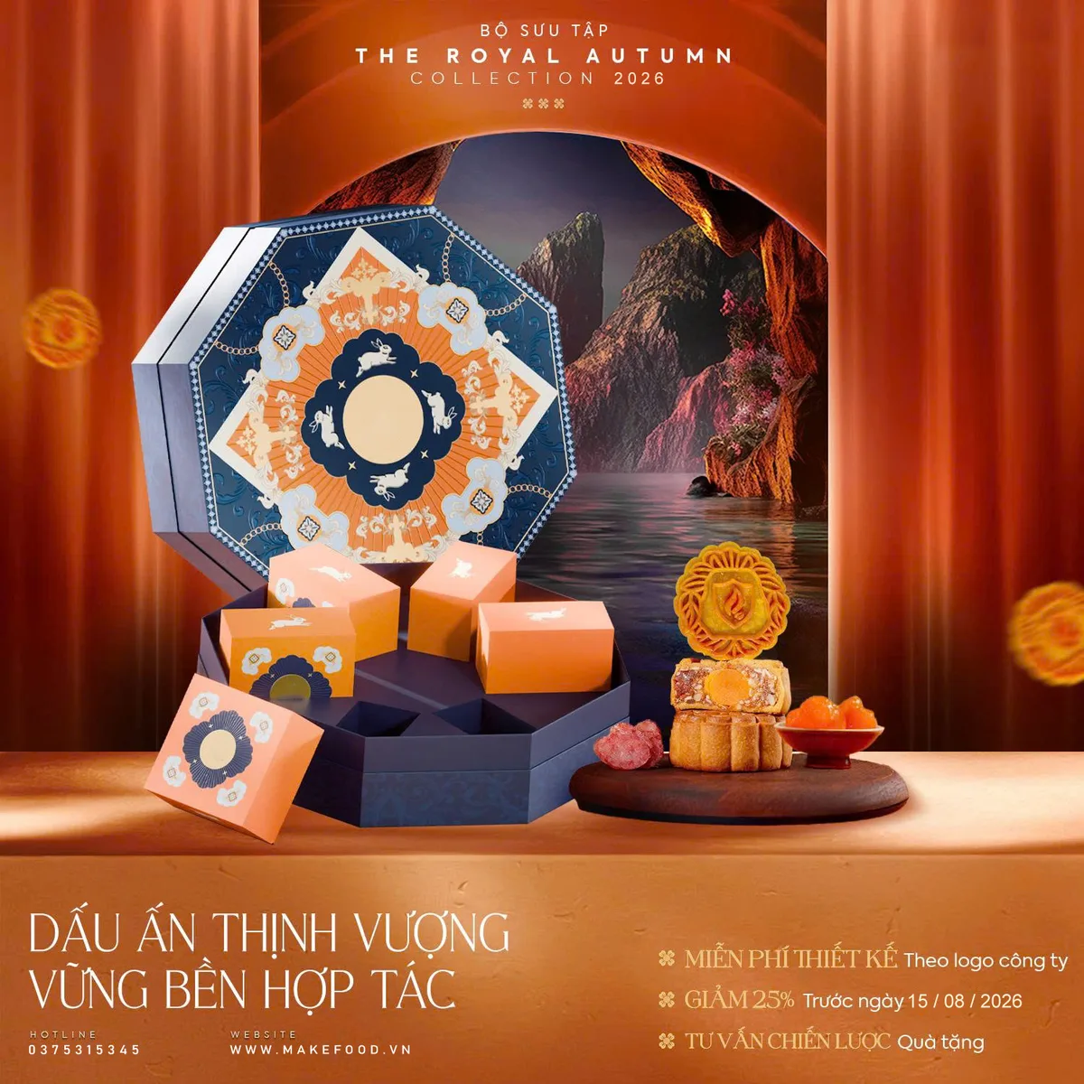 Hộp quà Trung Thu doanh nghiệp — Trăng Vàng Hoàng Kim Navy — 6 Bánh · Set 2